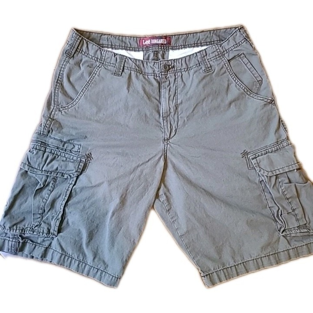 Lee Cargo Shorts Men Size 34 Gray Cotton Utility Hiking Outdoor Casual Pockets
